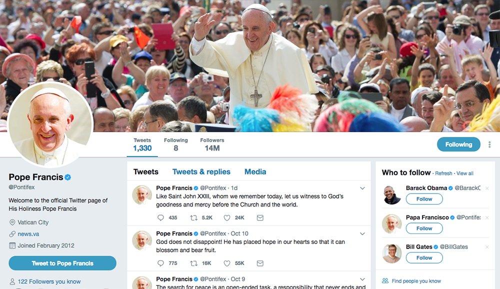 Pope tops 40 million followers on Twitter, 5 million on Instagram