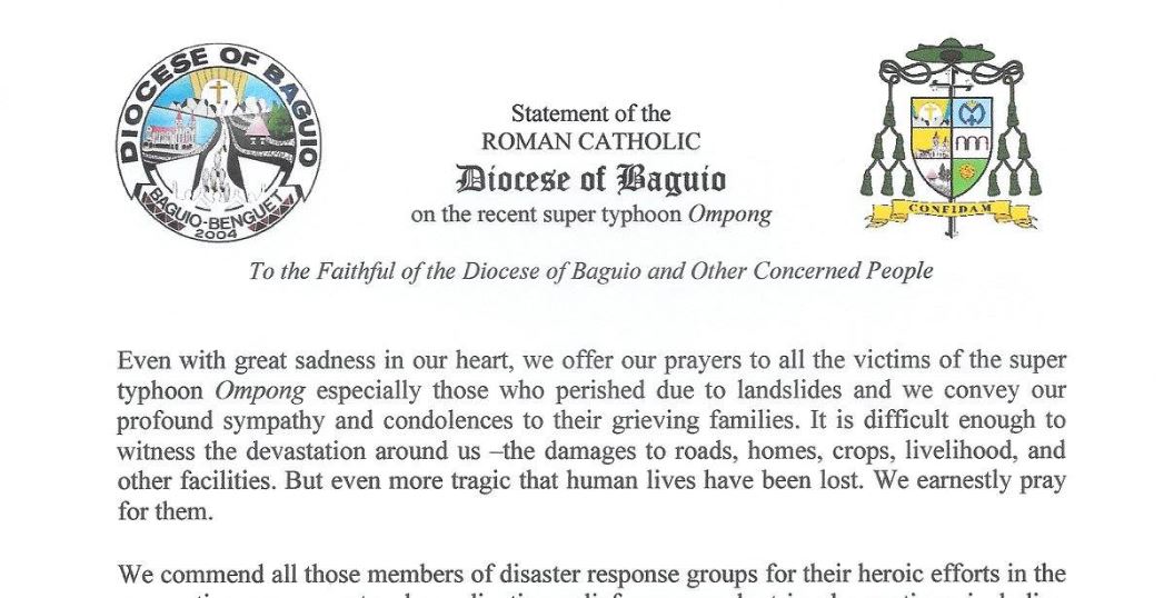 Statement of the Roman Catholic Diocese of Baguio on the recent super typhoon Ompong
