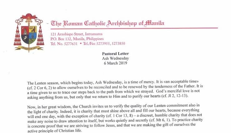 Ash Wednesday Pastoral Letter of Cardinal Luis Antonio Tagle