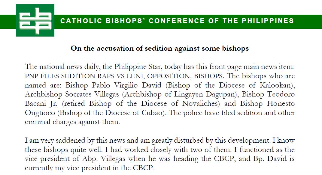 On the accusation of sedition against some bishops