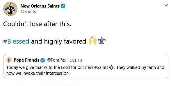 Divine intervention: Papal tweet of support for ‘Saints’ goes viral