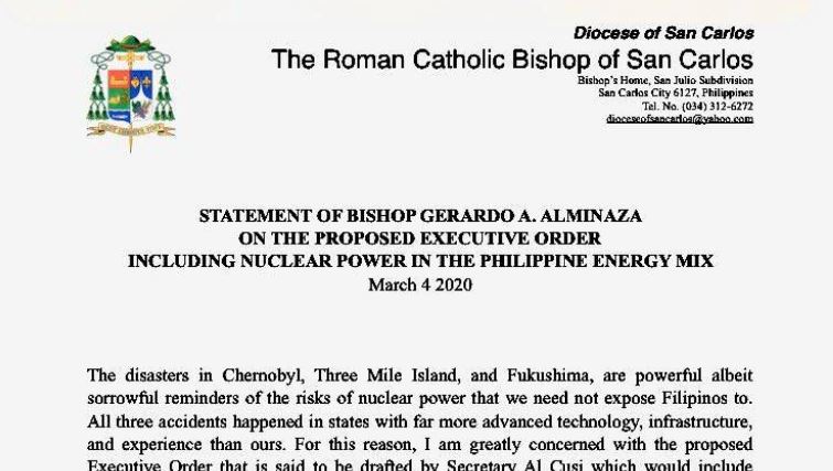 Statement of Bishop Gerardo A. Alminaza on the Proposed Executive Order including Nuclear Power in the Philippine Energy Mix