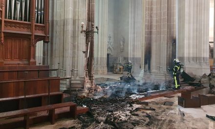 French cathedral burns in suspected arson fire