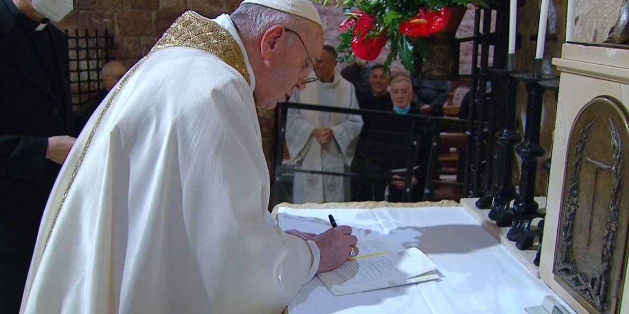 Pope Francis signs new encyclical Fratelli tutti in Assisi
