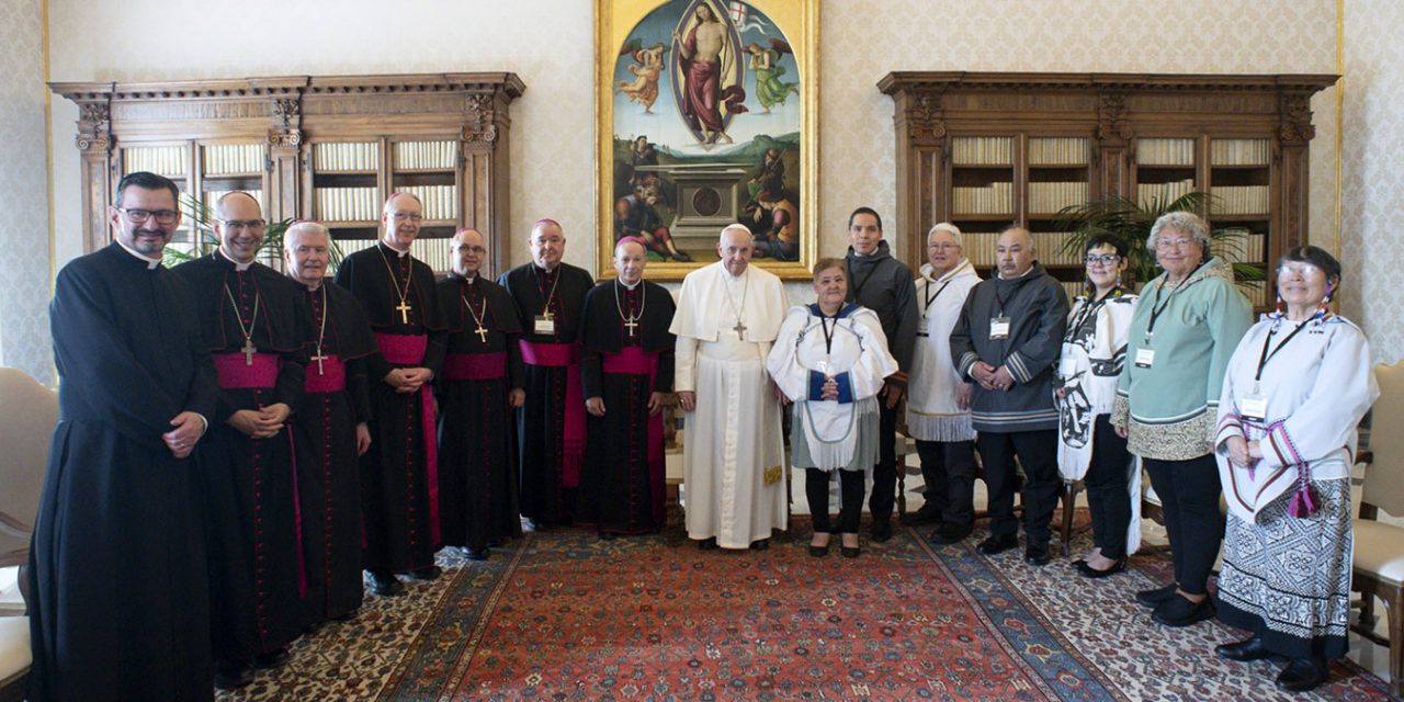 Pope Francis meets Canadian Indigenous leaders at the Vatican