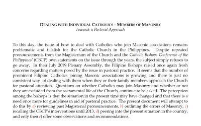 Dealing with Individual Catholics – Members of Masonry